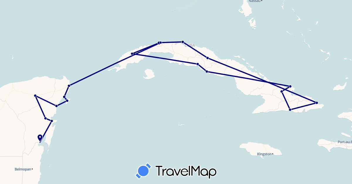 TravelMap itinerary: driving in Cuba, Mexico (North America)
